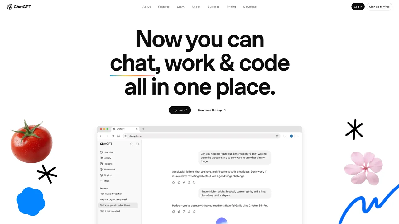 Screenshot of ChatGPT's public website, captured Sep 5, 2026. It shows the vendor's marketing page, not the product in use.